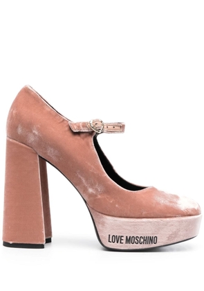 Love Moschino 120mm logo-print velvet pumps - Pink