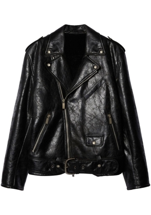 Off-White crinkled leather biker jacket - Black