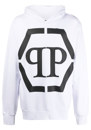 Philipp Plein logo-print long-sleeve hoodie - White
