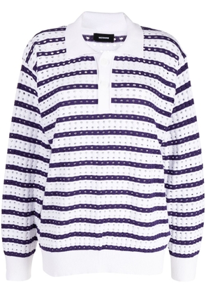 We11done long-sleeved striped pointelle-knit polo top - White