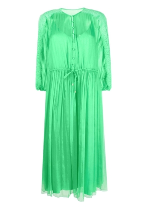 NISSA lace-trim drawstring-waist silk dress - Green