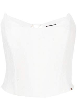 NISSA embroidered lace-up corset top - White