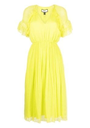 NISSA lace-trim V-neck silk midi dress - Yellow