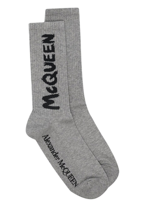 Alexander McQueen logo-print ribbed socks - Grey