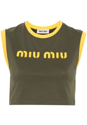 Miu Miu appliqué-logo cotton top - Green