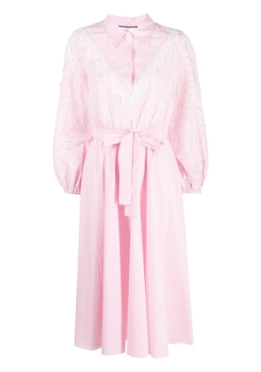 NISSA broderie-anglaise belted midi dress - Pink