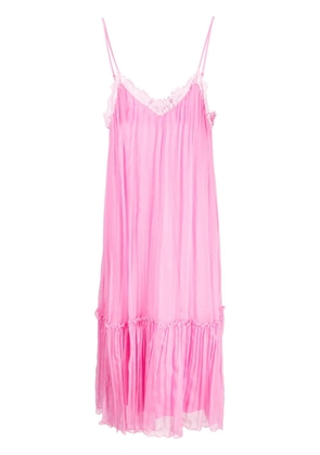 NISSA lace-layered open-back silk dress - Pink