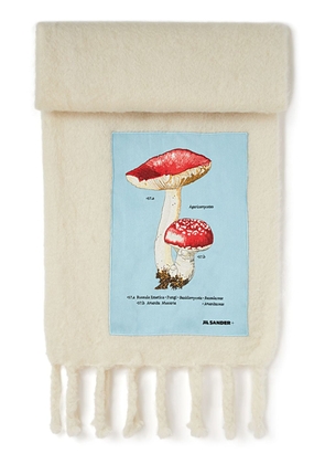 Jil Sander mushroom-appliqué fringed scarf - White