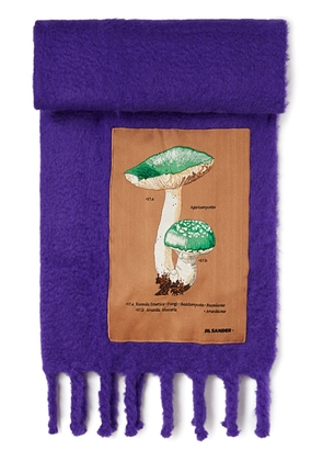 Jil Sander mushroom-appliqué fringed scarf - Purple