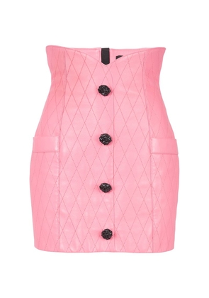 Balmain Quilted Leather Tulip Mini Skirt