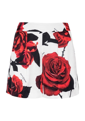 Balmain Red Rose Print Shorts