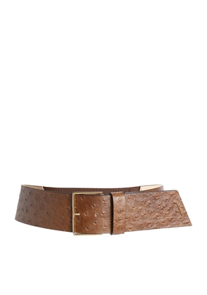 Max Mara Leather Ostrich-Embossed Belt