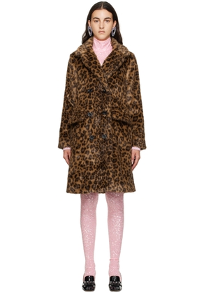 Anna Sui Brown Leopard Faux-Fur Coat