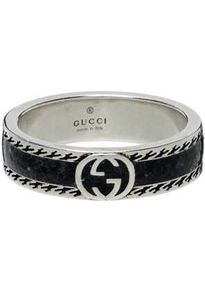 Gucci Silver & Black Interlocking G Ring