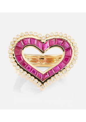 Marie Lichtenberg Love 18kt gold ring with diamonds and rubies