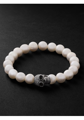 Sydney Evan - Skull Rhodium-Plated, Diamond and Pearl Beaded Bracelet - Men - White