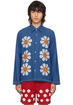 HARAGO Blue Flower Appliqué Shirt