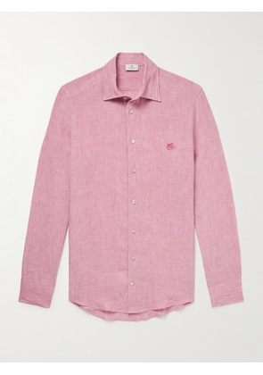 Etro - Slim-Fit Logo-Embroidered Linen Shirt - Men - Pink - EU 38