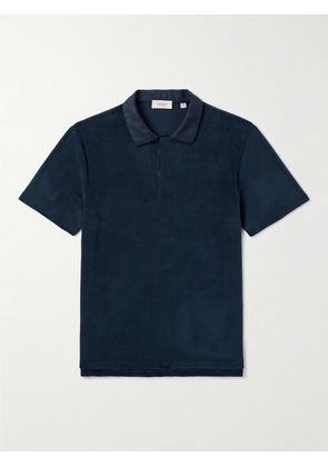 Agnona - Linen-Trimmed Cotton-Blend Terry Polo Shirt - Men - Blue - S