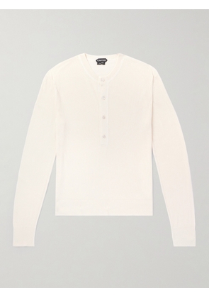 TOM FORD - Ribbed Silk-Blend Henley Shirt - Men - White - IT 46