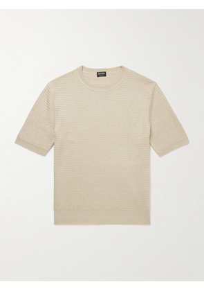 Zegna - Herringbone Silk, Linen and Cashmere-Blend T-Shirt - Men - Neutrals - IT 48