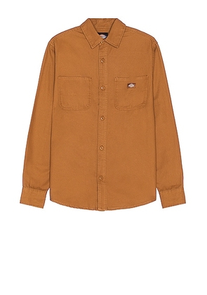 Dickies Duck Canvas Long Sleeve Shirt in Stonewashed Brown Duck - Brown. Size L (also in M, S, XL/1X).