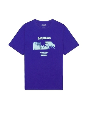 SATURDAYS NYC Disco Block Tee in Clematis Blue - Blue. Size L (also in S).