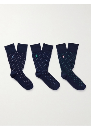 Polo Ralph Lauren - Three-Pack Logo-Embroidered Polka-Dot Cotton-Blend Socks - Men - Blue