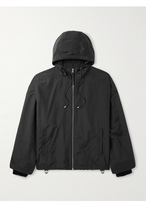 LOEWE - Leather-Trimmed Silk-Blend Taffeta Hooded Jacket - Men - Black - IT 44