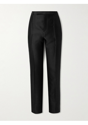 SAINT LAURENT - Straight-Leg Pleated Pinstriped Wool and Silk-Blend Suit Trousers - Men - Black - IT 48