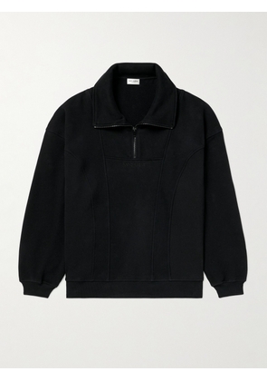 SAINT LAURENT - Logo-Embroidered Cotton-Jersey Half-Zip Sweatshirt - Men - Black - S