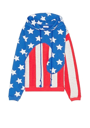ERL Unisex Stars And Stripes Swirl Hoodie Knit in BLUE - Baby Blue. Size XL/1X (also in ).