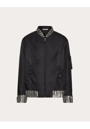 Valentino NYLON BOMBER JACKET WITH EMBROIDERED SEQUINS AND BEZELS Man BLACK 48