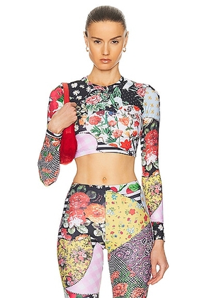 Moschino Jeans Long Sleeve Cropped Top in Fantasy Print - Black. Size 38 (also in 36).