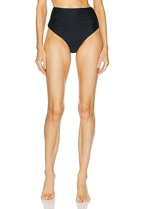 SIMKHAI Teya High Waisted Ruched Bikini Bottom in Black - Black. Size S (also in L, XS).
