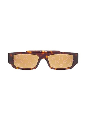 Gucci Rectangle Sunglasses in Havana & Yellow - Brown. Size all.