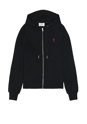 ami ADC Zipped Hoodie in Black - Black. Size L (also in M, S, XL/1X).