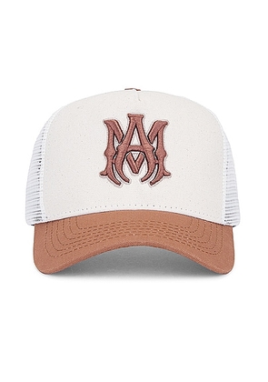 Amiri Two Tone MA Trucker Hat in Natural Cinnamon - Cream. Size all.