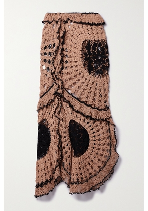 Diotima - Web Ruffled Crocheted Cotton Maxi Skirt - Brown - 1,2,3,4