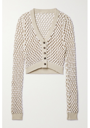 Diotima - Norbrook Cropped Beaded Cotton-blend Cardigan - Neutrals - 1,2,3,4