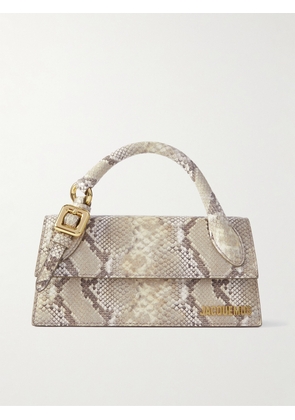 Jacquemus - Le Chiquito Long Embellished Snake-effect Leather Tote - Neutrals - One size