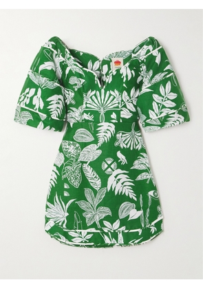 Farm Rio - Forest Soul Printed Linen Mini Dress - Green - xx small,x small,small,medium,large,x large