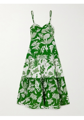 Farm Rio - Forest Soul Ruffled Tiered Printed Cotton Midi Dress - Green - xx small,x small,small,medium,large,x large