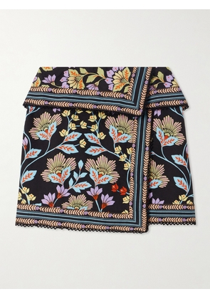 Farm Rio - Floral-print Cotton-twill Mini Skirt - Black - 23,24,25,26,27,28,29,30,31