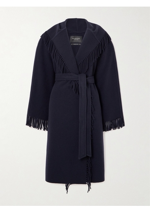 Balenciaga - Fringed Hooded Brushed Wool Coat - Blue - 1,2,3