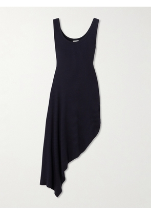 Dries Van Noten - Asymmetric Draped Ribbed Jersey Midi Dress - Blue - x small,small,medium,large