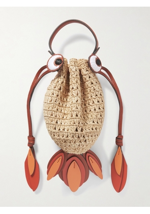 Anya Hindmarch - Goldfish Leather-trimmed Embroidered Raffia Shoulder Bag - Neutrals - One size