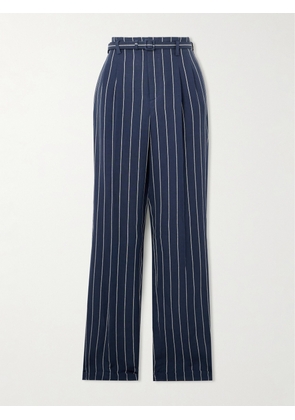 Ralph Lauren Collection - Stamford Belted Pleated Pinstriped Linen And Cotton-blend Straight-leg Pants - Blue - US0,US2,US4,US6,US8,US10,US12,US14,US16