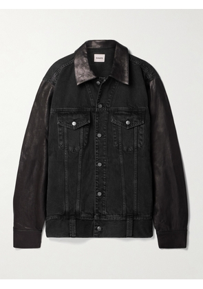 KHAITE - Grizzo Oversized Leather-trimmed Denim Jacket - Black - x small,small,medium,large