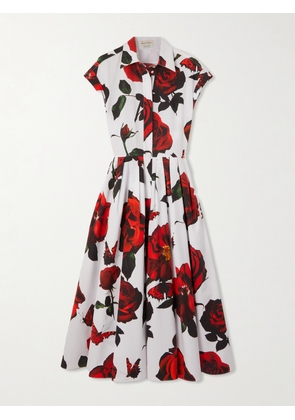 Alexander McQueen - Pleated Floral-print Cotton-poplin Midi Shirt Dress - Off-white - IT38,IT40,IT42,IT44